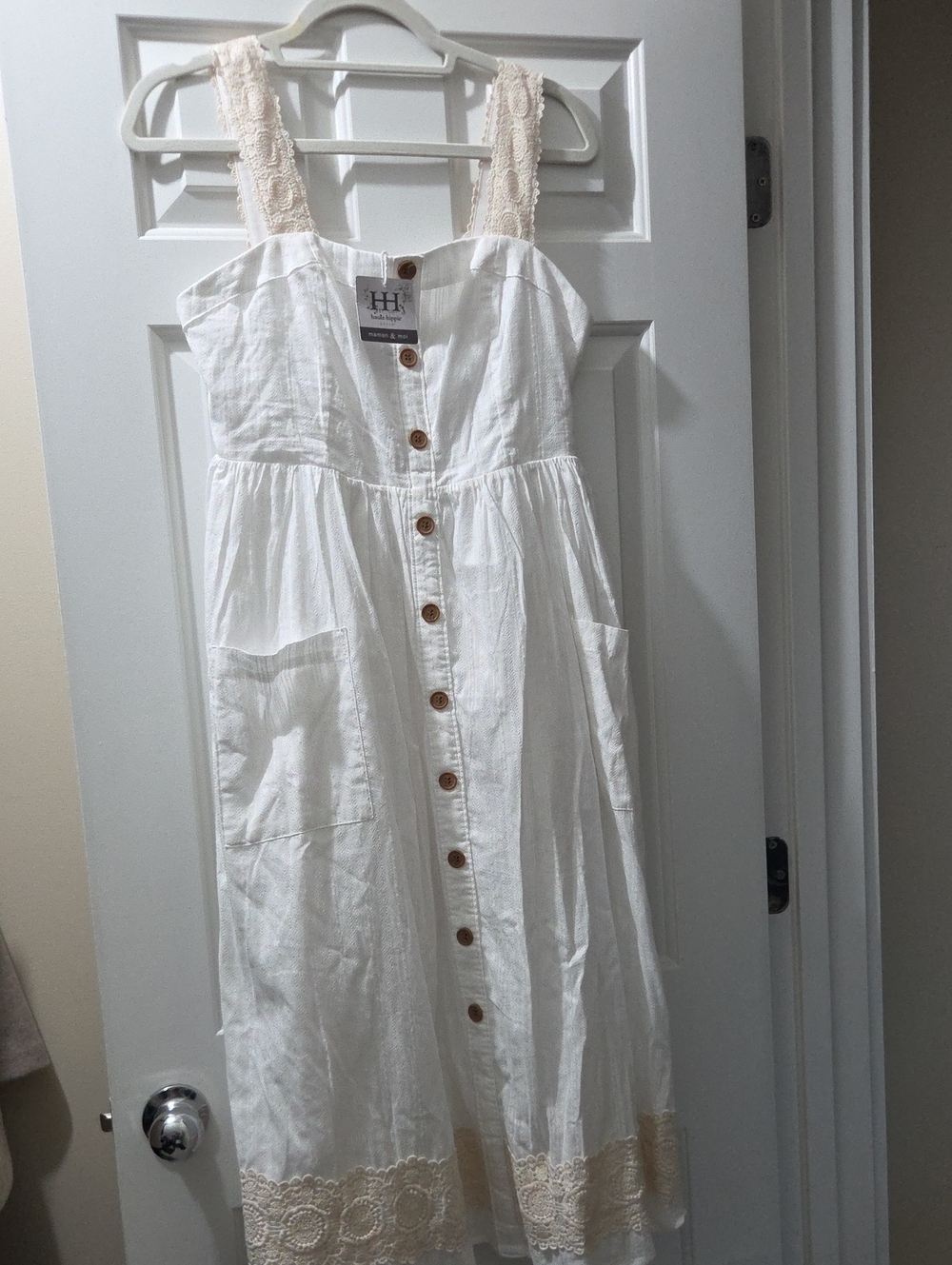 Haute Hippie White Midi Dress with Lace Straps